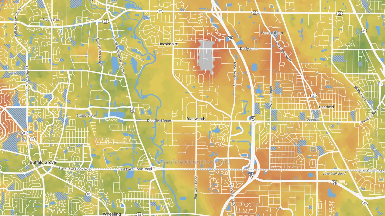 Bike Grade map of Riverwoods, IL