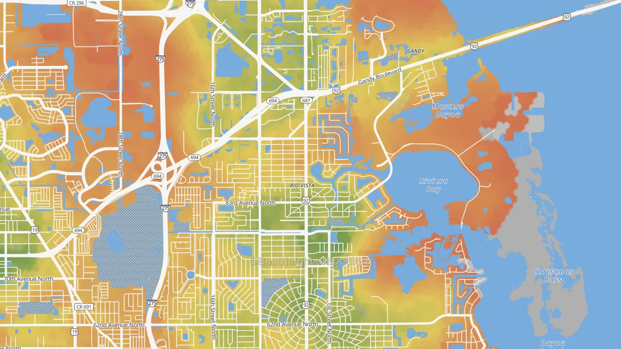 Bike Grade map of Riviera Bay, St. Petersburg, FL