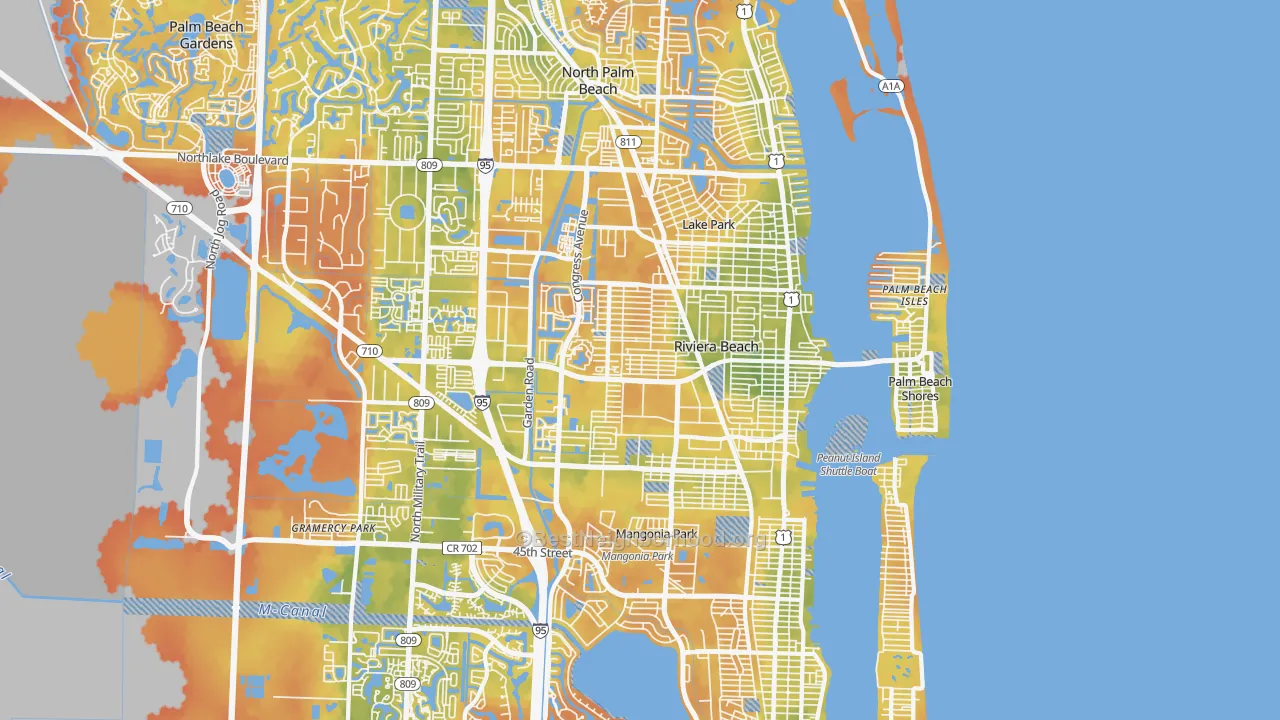 Bike Grade map of Riviera Beach, FL