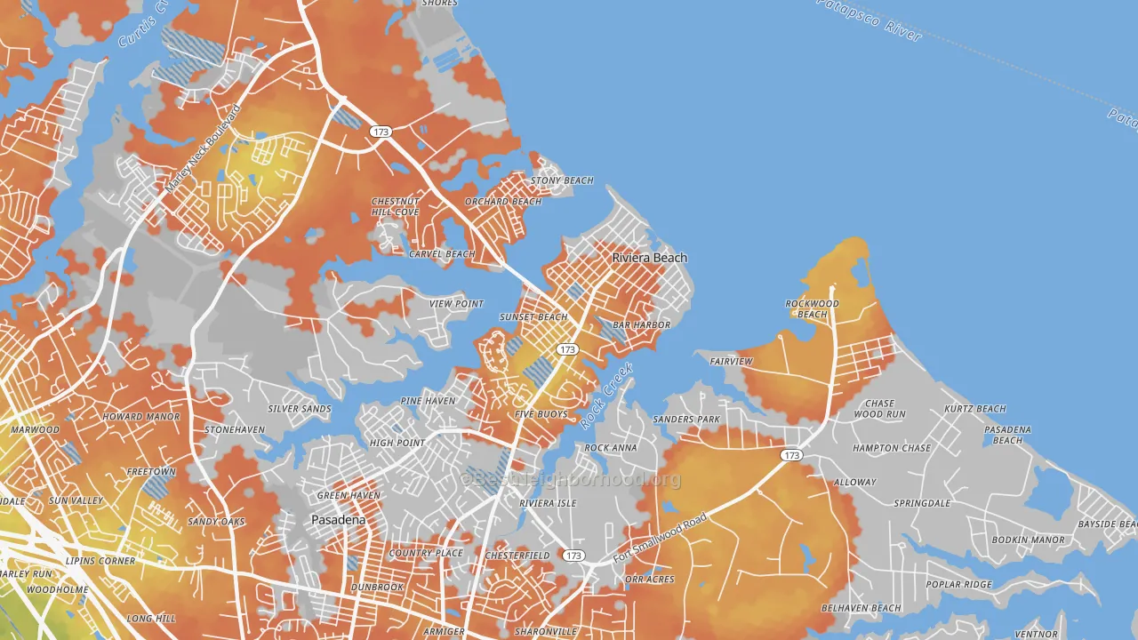 Bike Grade map of Riviera Beach, MD