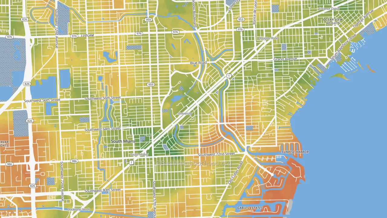 Bike Grade map of Riviera, Coral Gables, FL