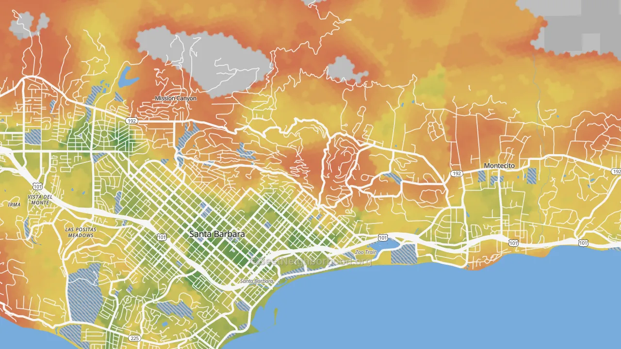 Bike Grade map of Riviera, Santa Barbara, CA