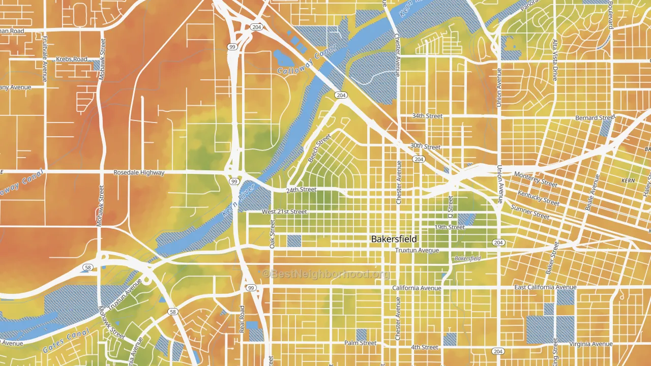 Bike Grade map of Riviera-Westchester, Bakersfield, CA