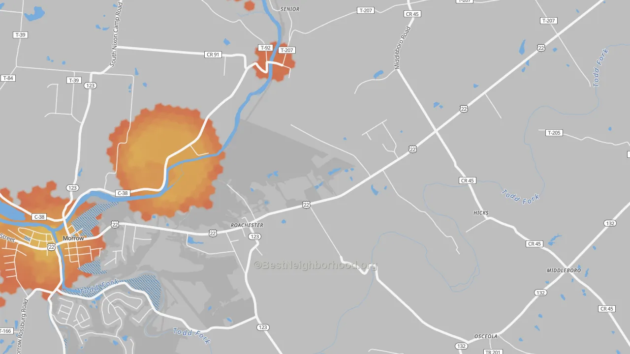 Bike Grade map of Roachester, OH