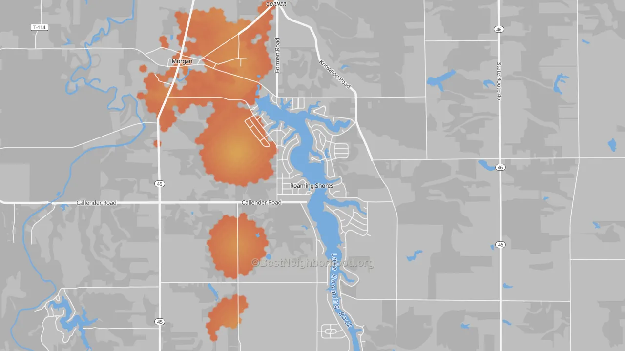 Bike Grade map of Roaming Shores, OH