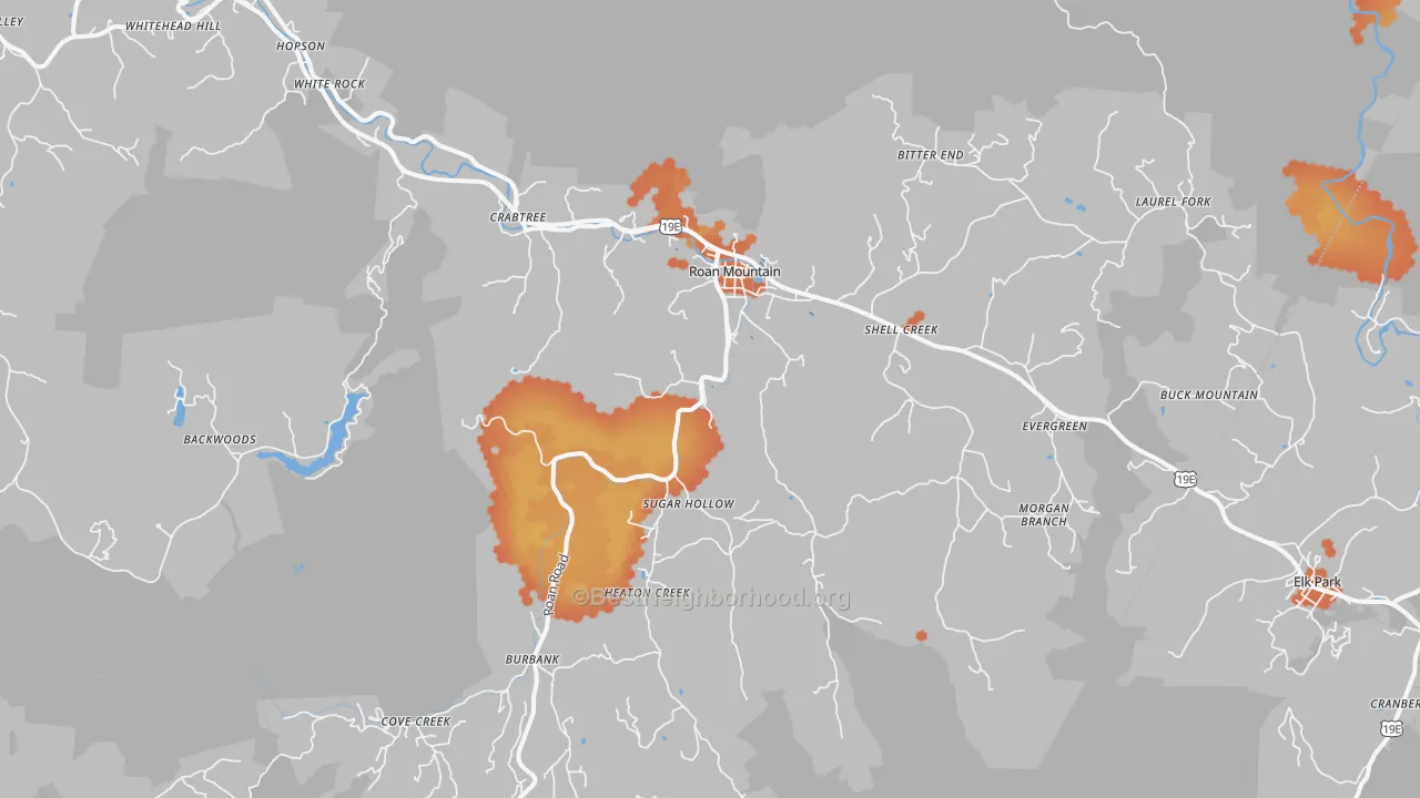 Bike Grade map of Roan Mountain, TN