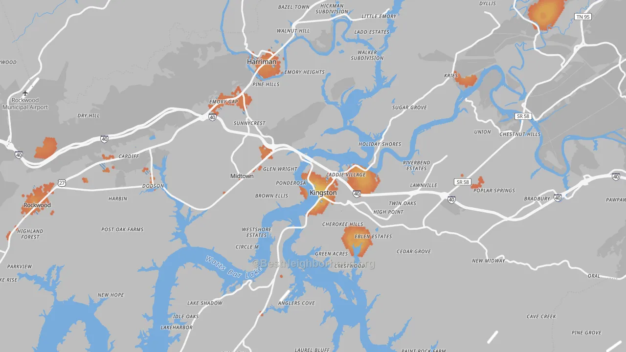 Bike Grade map of Roane County, TN