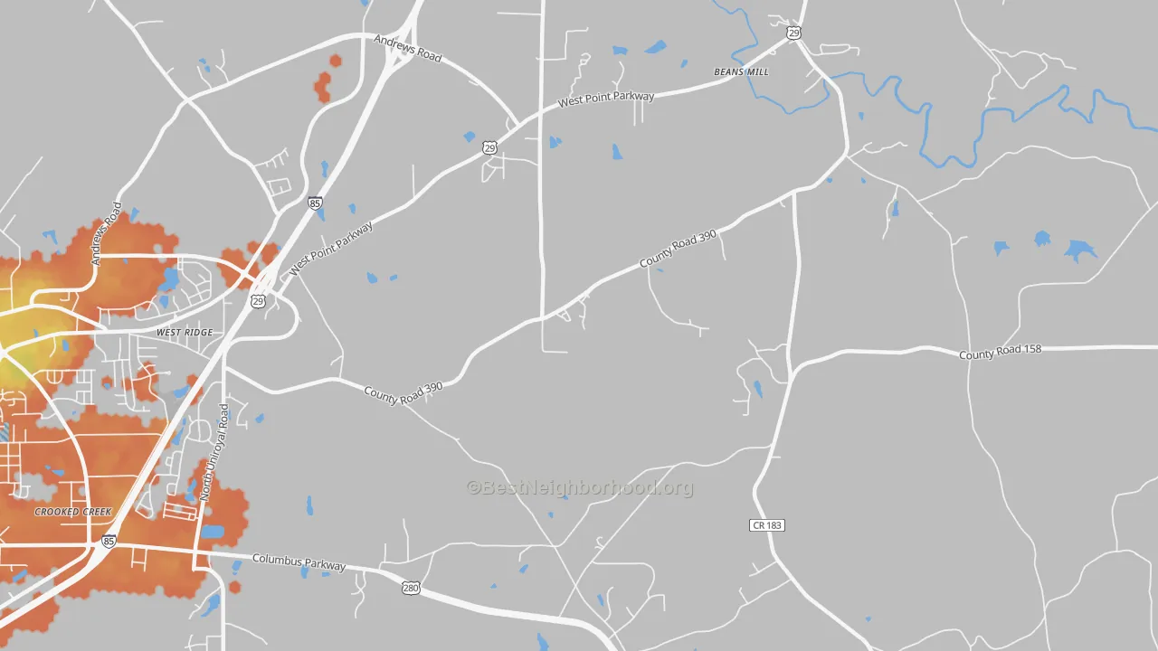 Bike Grade map of Roanoke Junction, AL