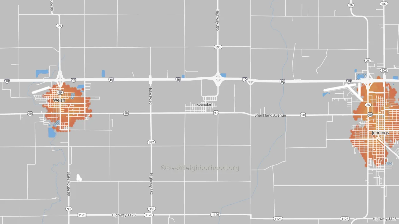 Bike Grade map of Roanoke, LA