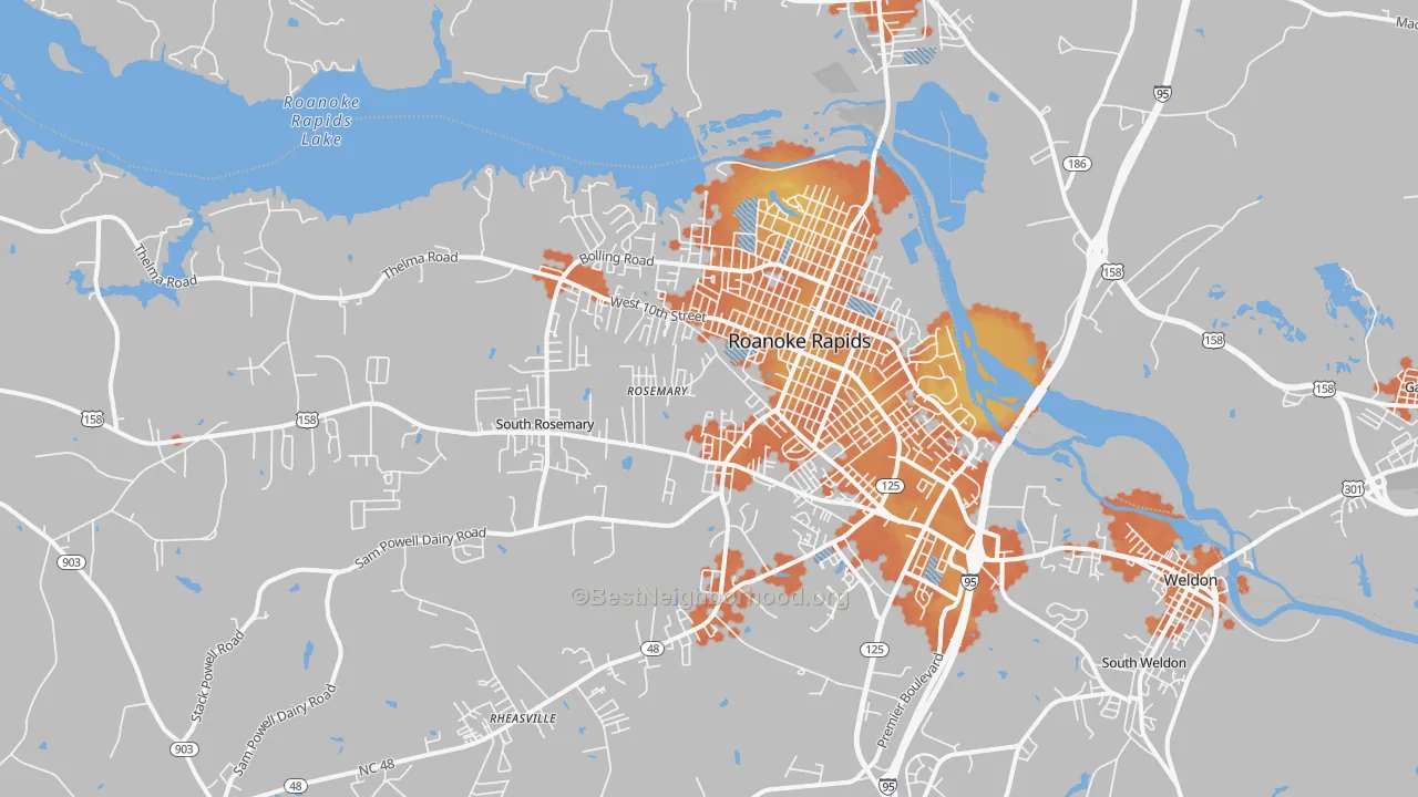 Bike Grade map of Roanoke Rapids, NC