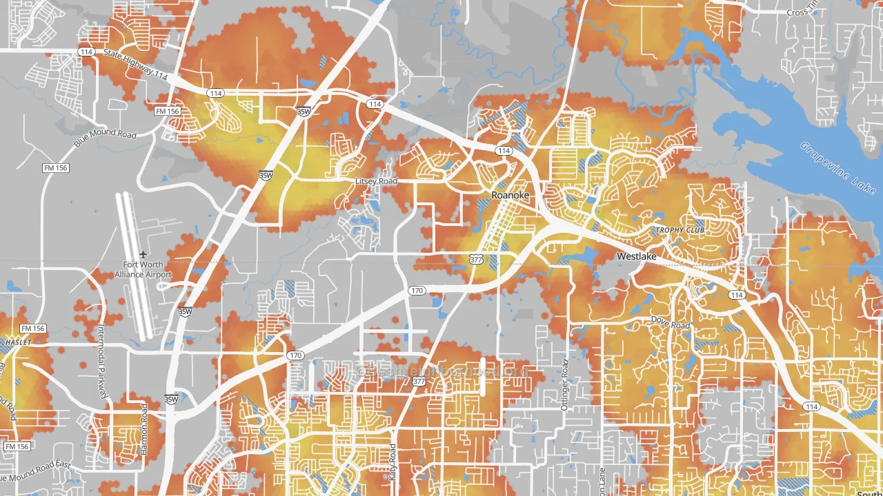 Bike Grade map of Roanoke, TX