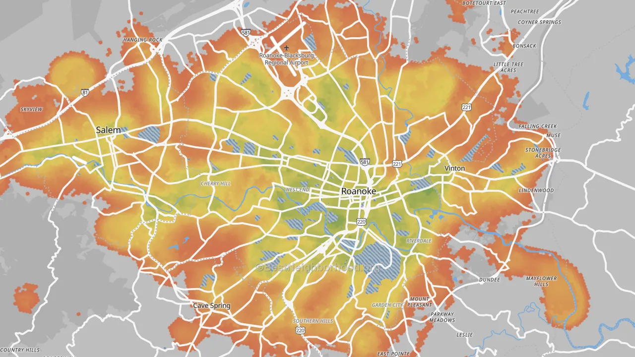 Bike Grade map of Roanoke, VA