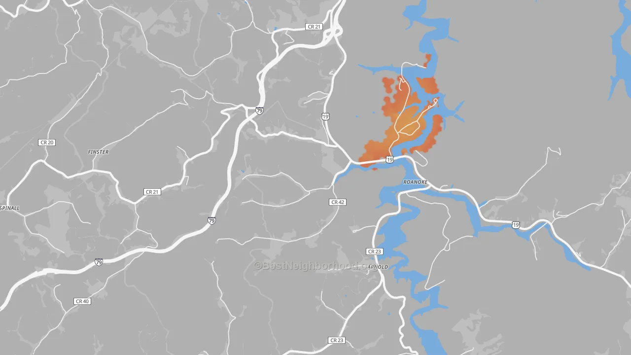 Bike Grade map of Roanoke, WV