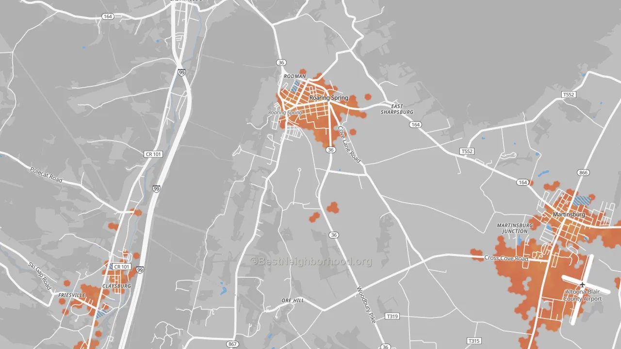 Bike Grade map of Roaring Spring, PA