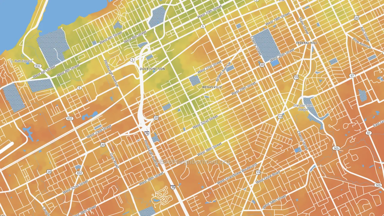 Bike Grade map of Robbins Blass, Erie, PA