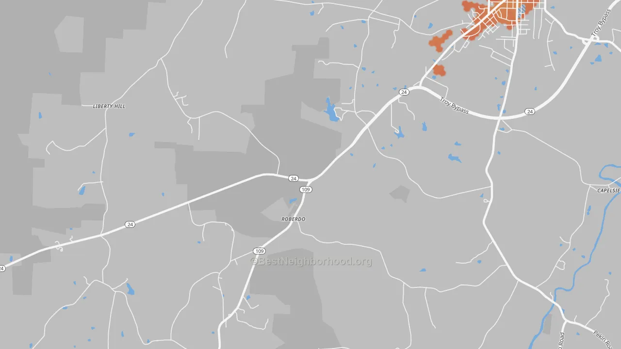 Bike Grade map of Roberdo, NC