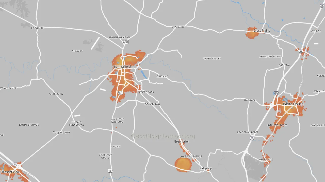 Bike Grade map of Robertson County, TN