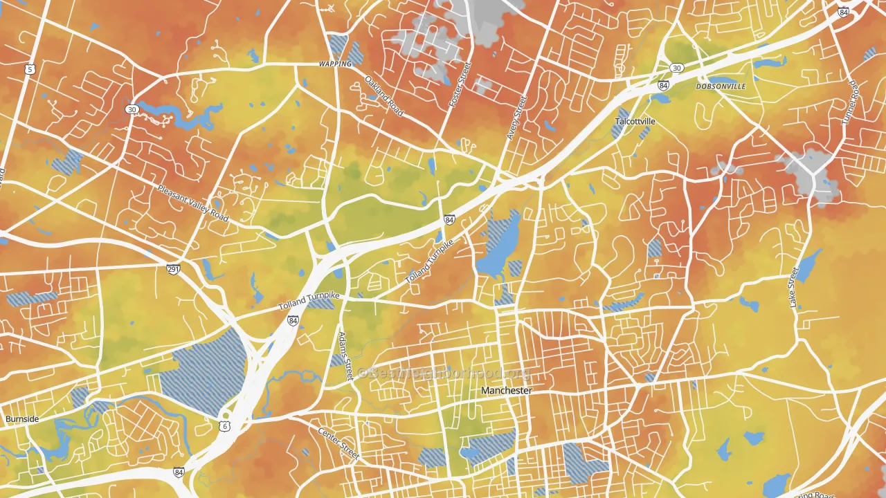 Bike Grade map of Robertson, Oakland, CT