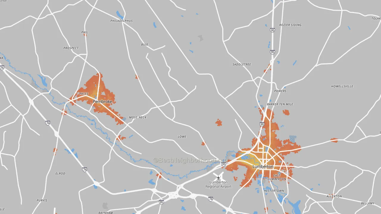 Bike Grade map of Robeson County, NC