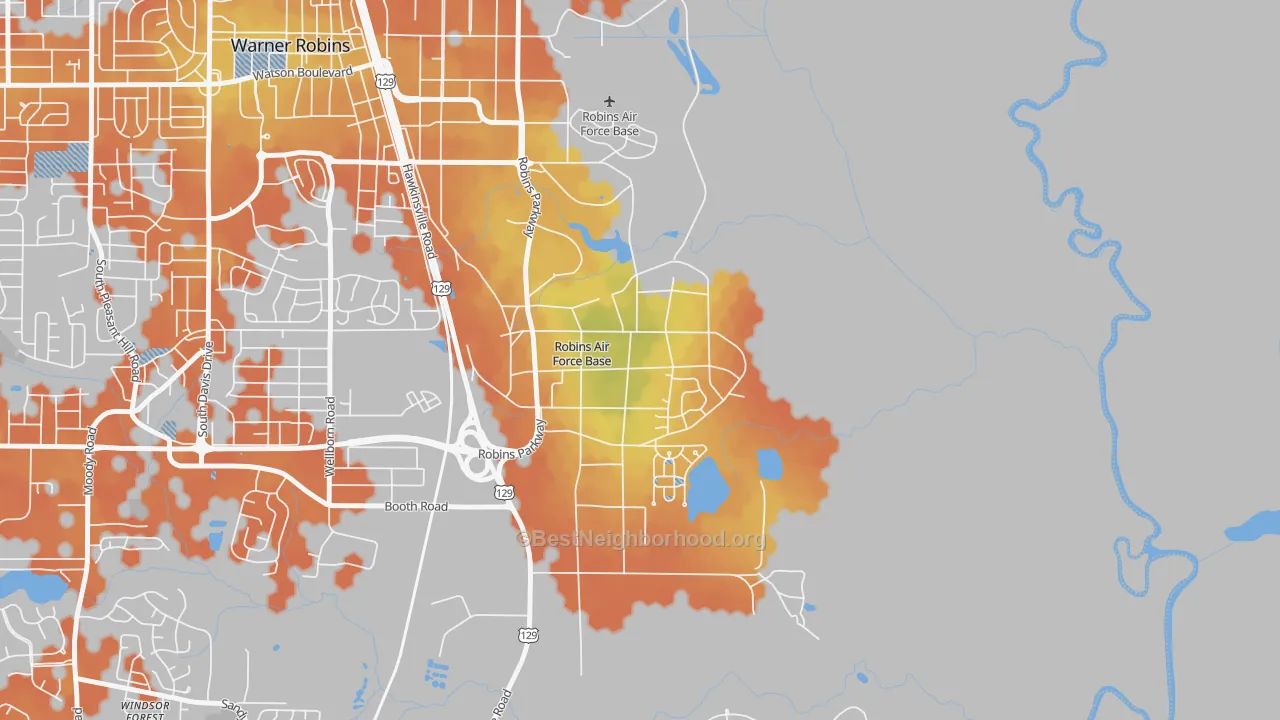 Bike Grade map of Robins AFB, GA