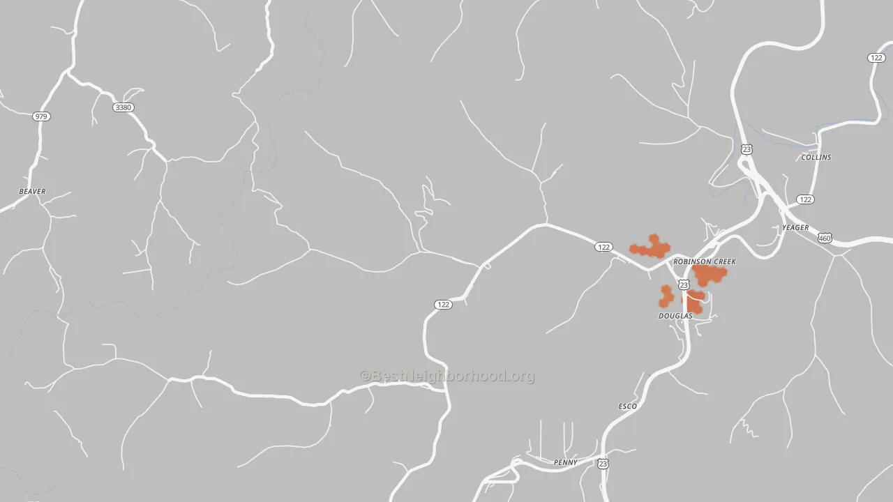 Bike Grade map of Robinson Creek, KY