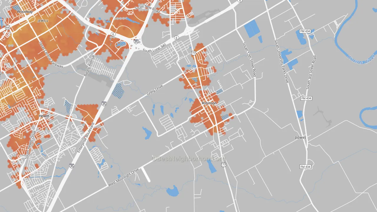 Bike Grade map of Robinson, TX