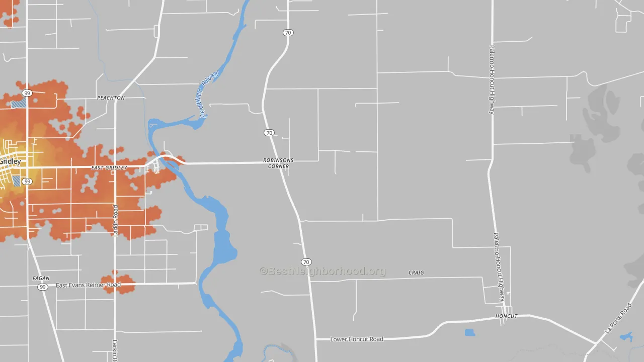 Bike Grade map of Robinsons Corner, CA