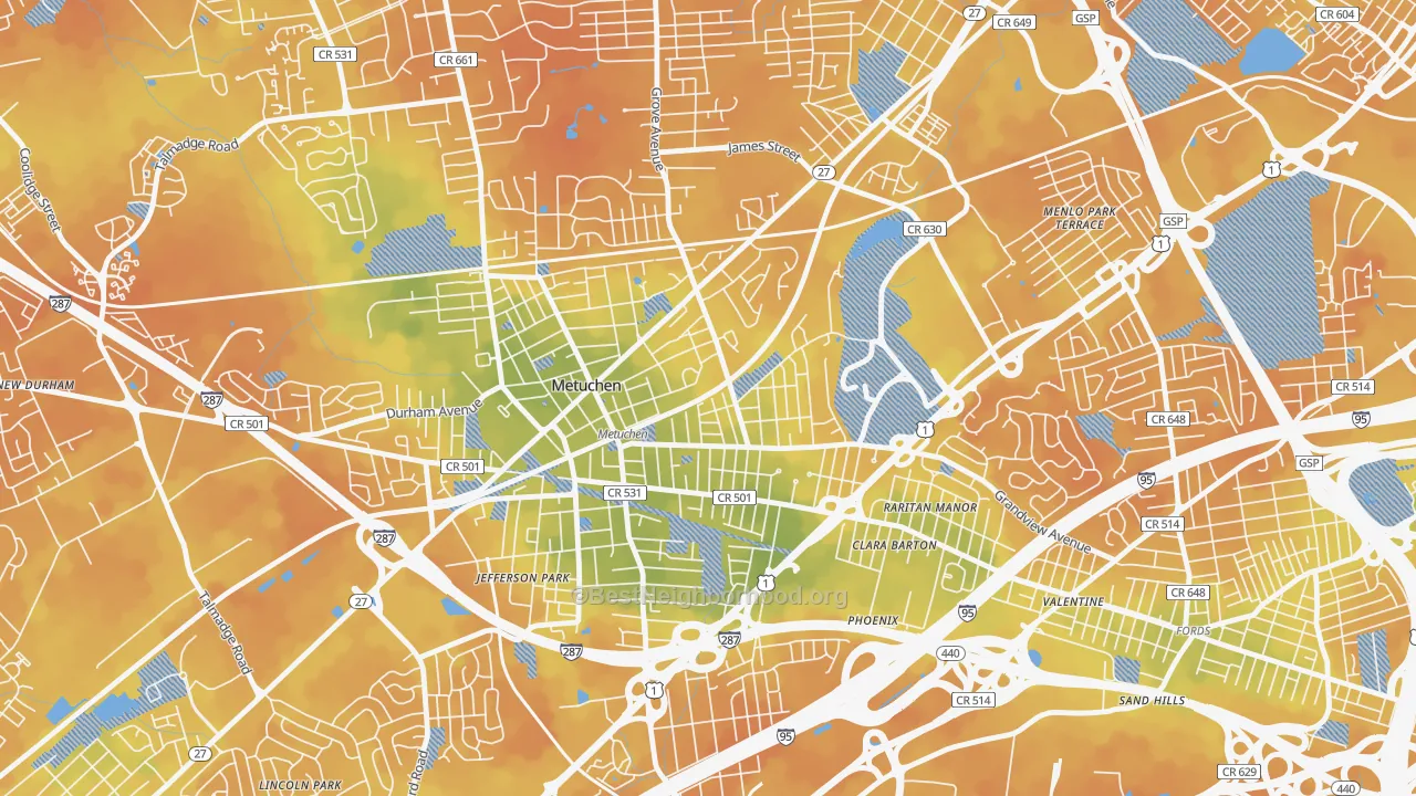 Bike Grade map of Robinvale, Metuchen, NJ