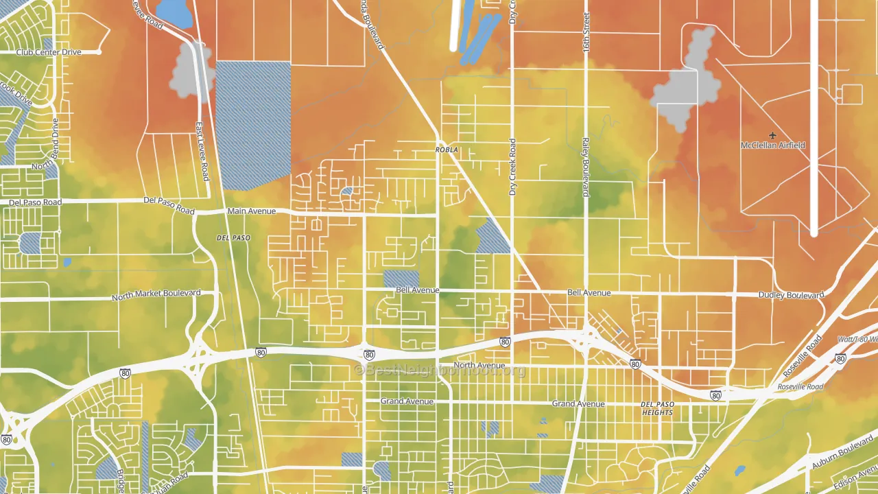 Bike Grade map of Robla, Sacramento, CA