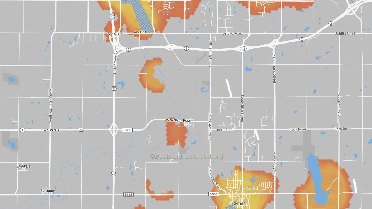 Bike Grade map of Roca, NE