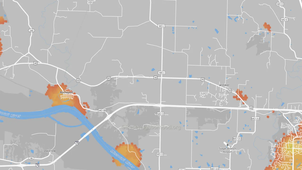 Bike Grade map of Rocheport, MO