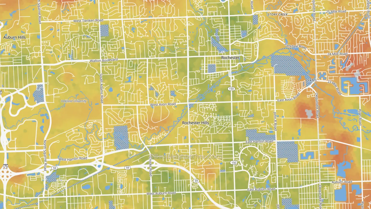 Bike Grade map of Rochester Hills, MI