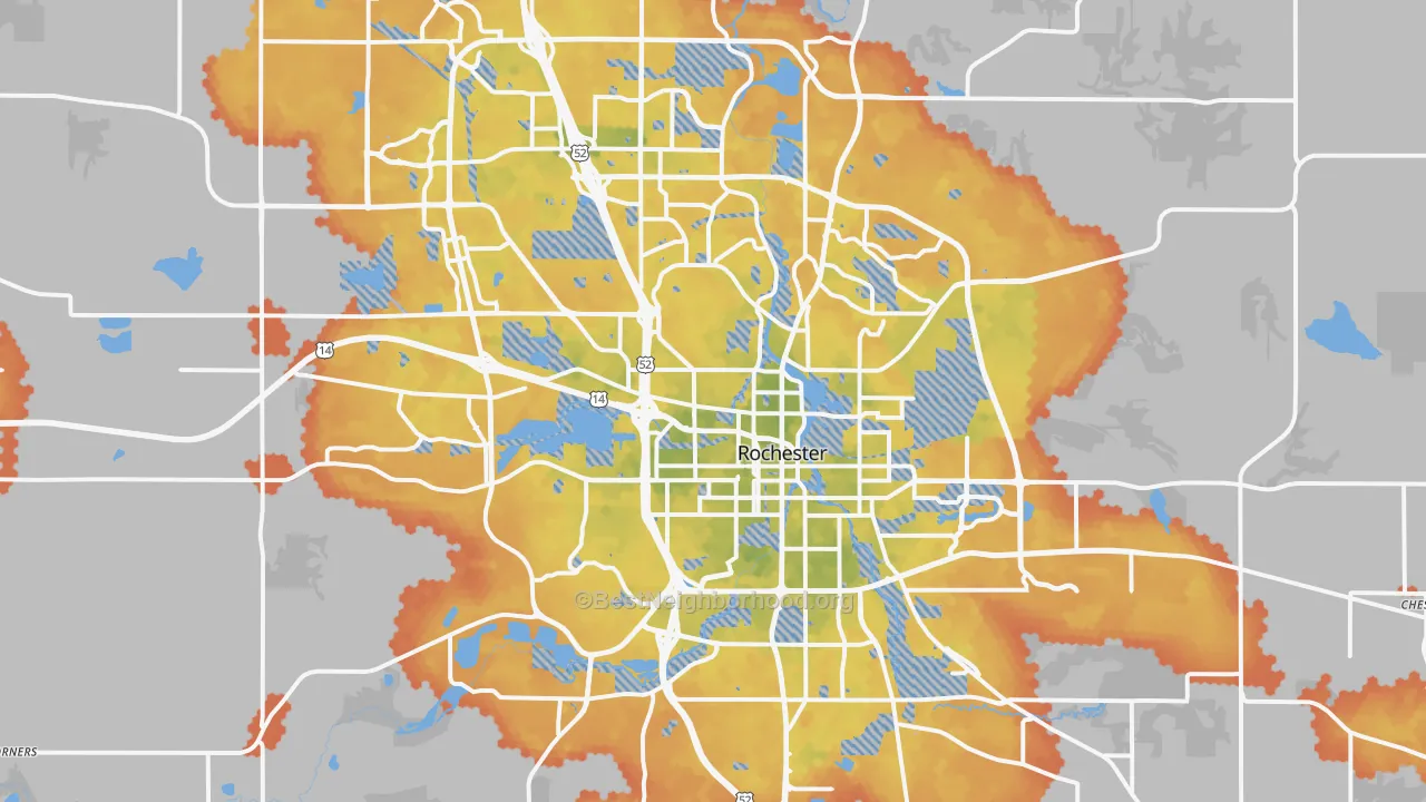 Bike Grade map of Rochester, MN