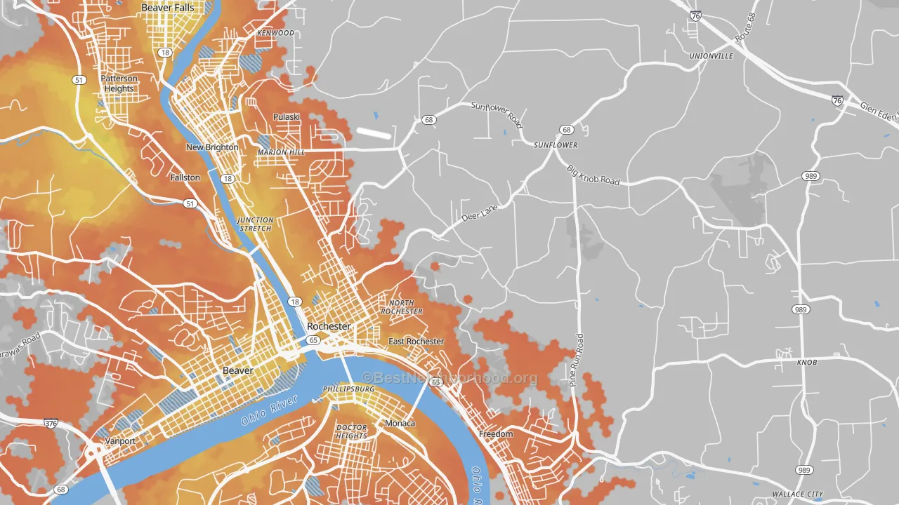 Bike Grade map of Rochester, PA