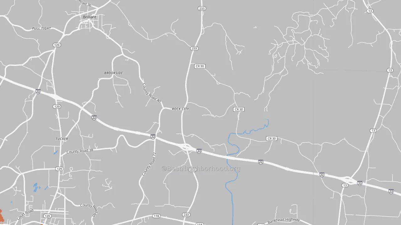 Bike Grade map of Rock City, AL