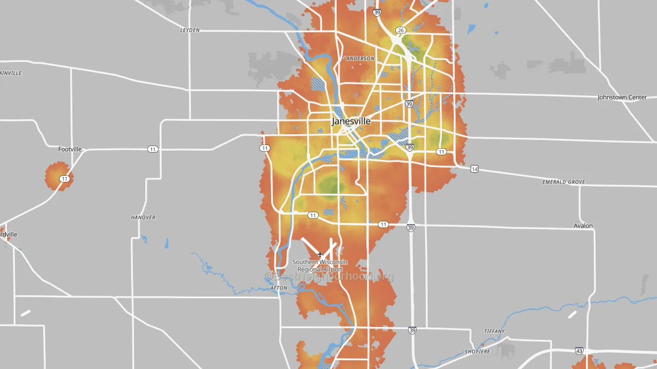 Bike Grade map of Rock County, WI