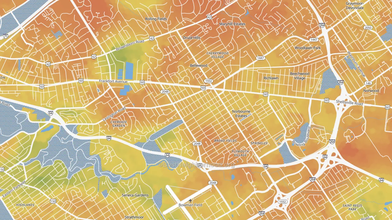 Bike Grade map of Rock Creek Lexington Road, Louisville, KY