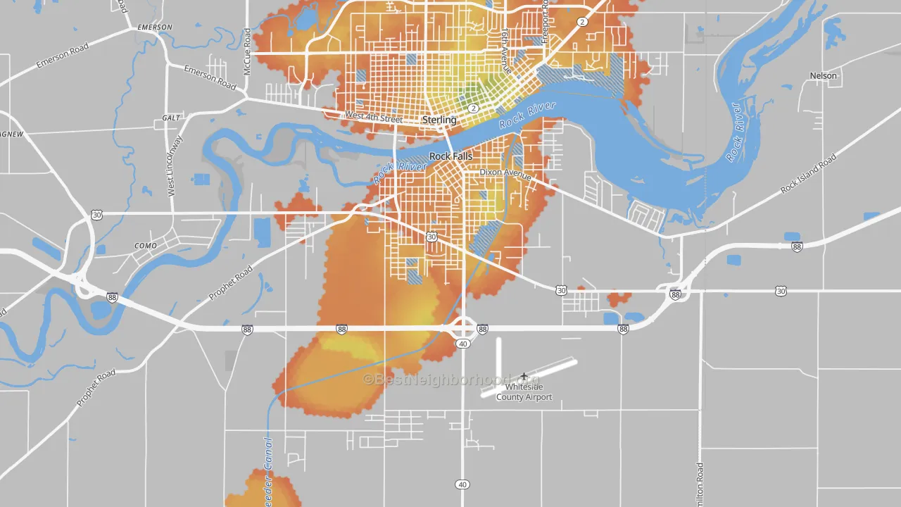 Bike Grade map of Rock Falls, IL