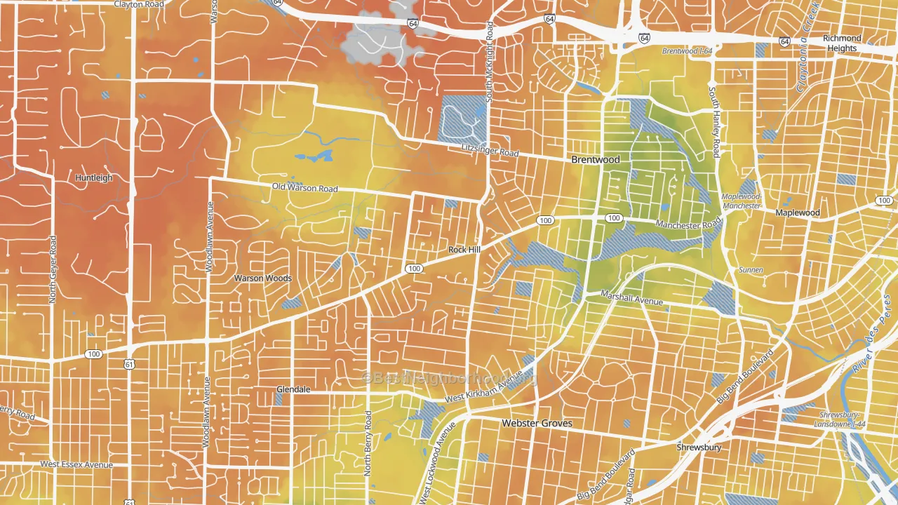 Bike Grade map of Rock Hill, MO