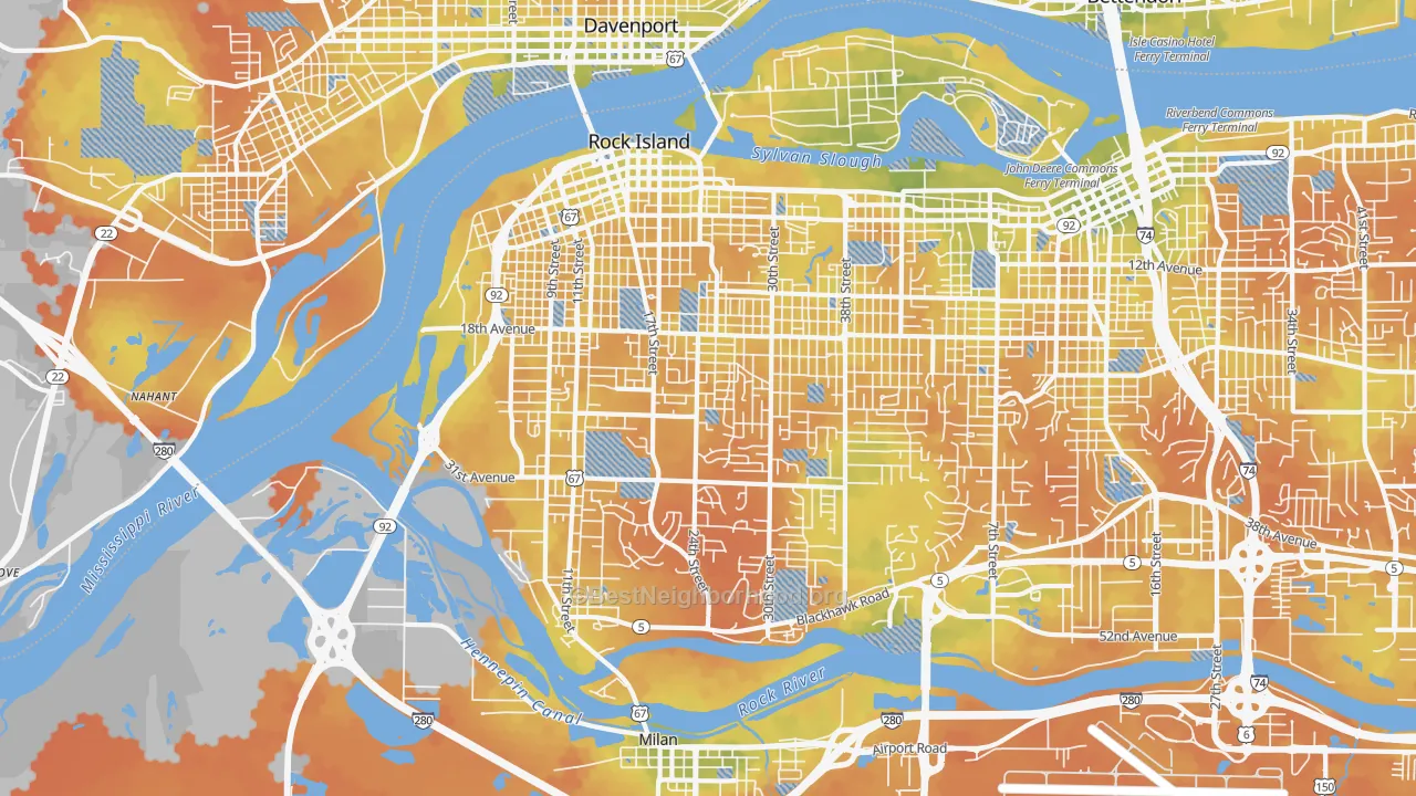 Bike Grade map of Rock Island, IL