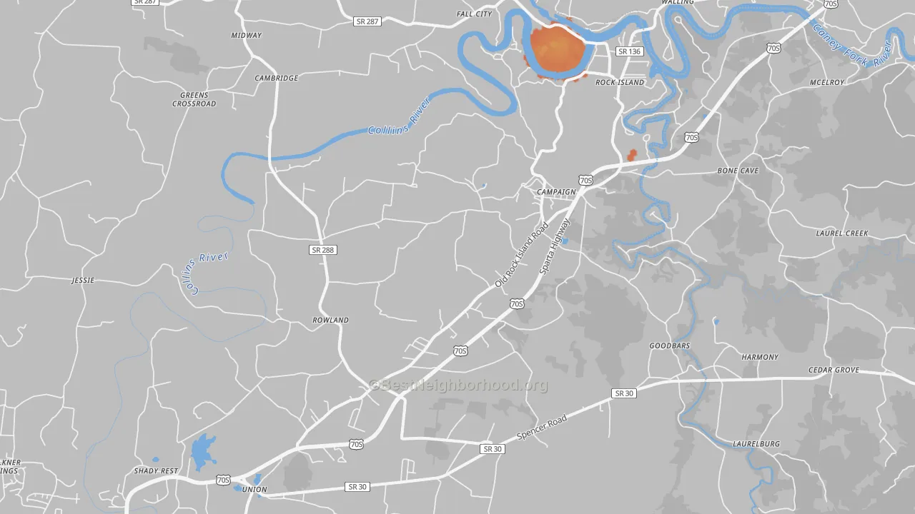 Bike Grade map of Rock Island, TN
