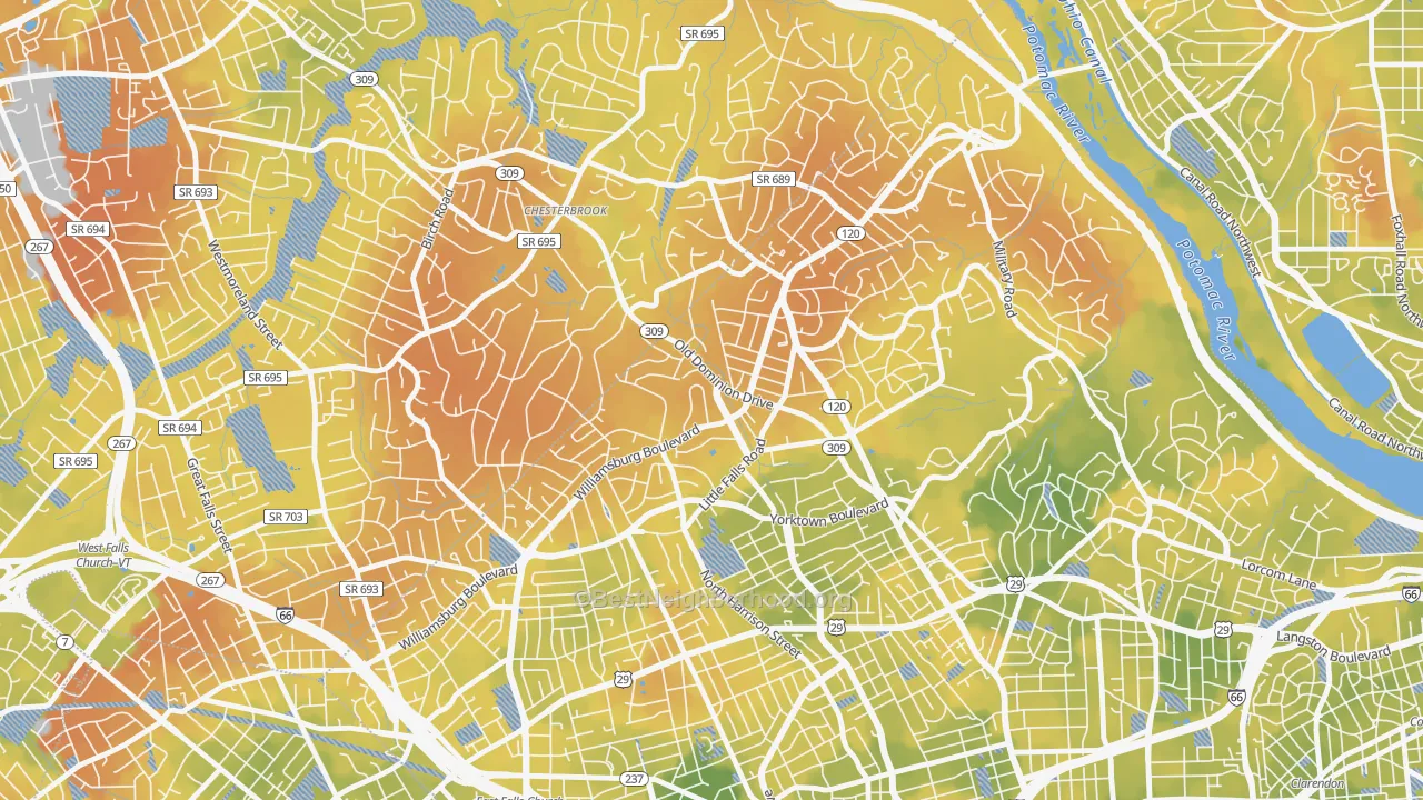 Bike Grade map of Rock Spring, Arlington, VA