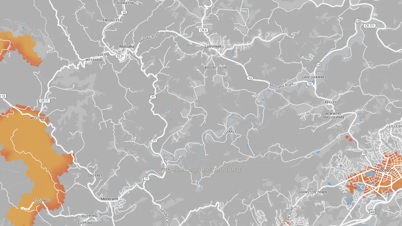 Bike Grade map of Rock, WV
