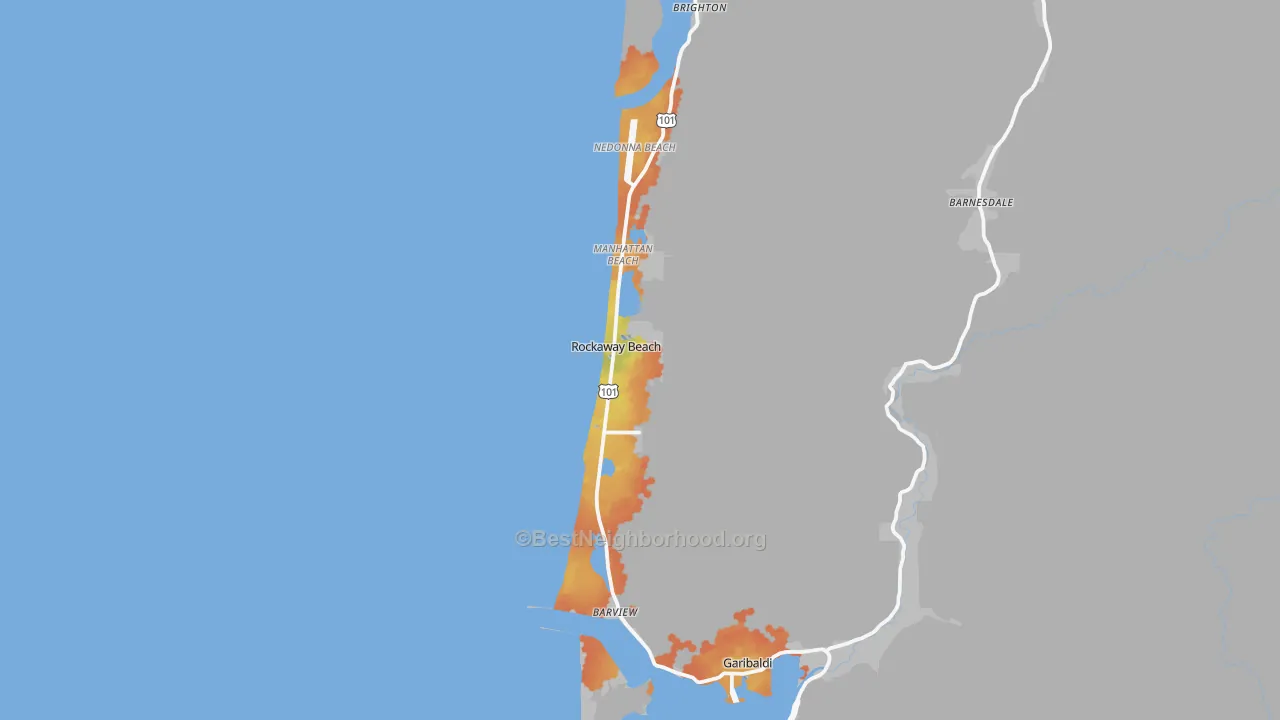 Bike Grade map of Rockaway Beach, OR