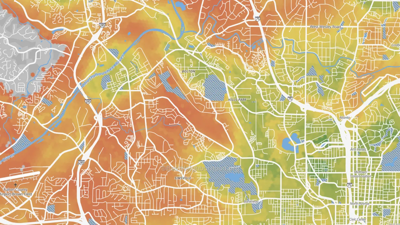 Bike Grade map of Rockdale, Atlanta, GA