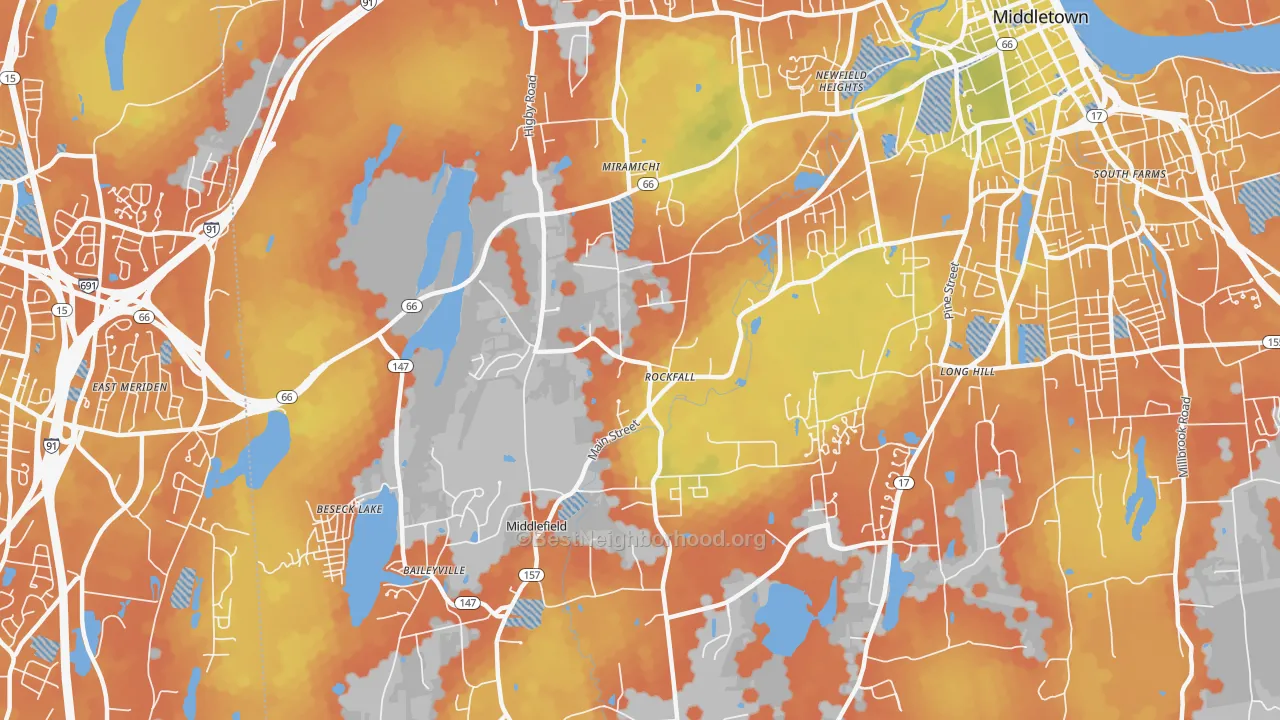 Bike Grade map of Rockfall, CT