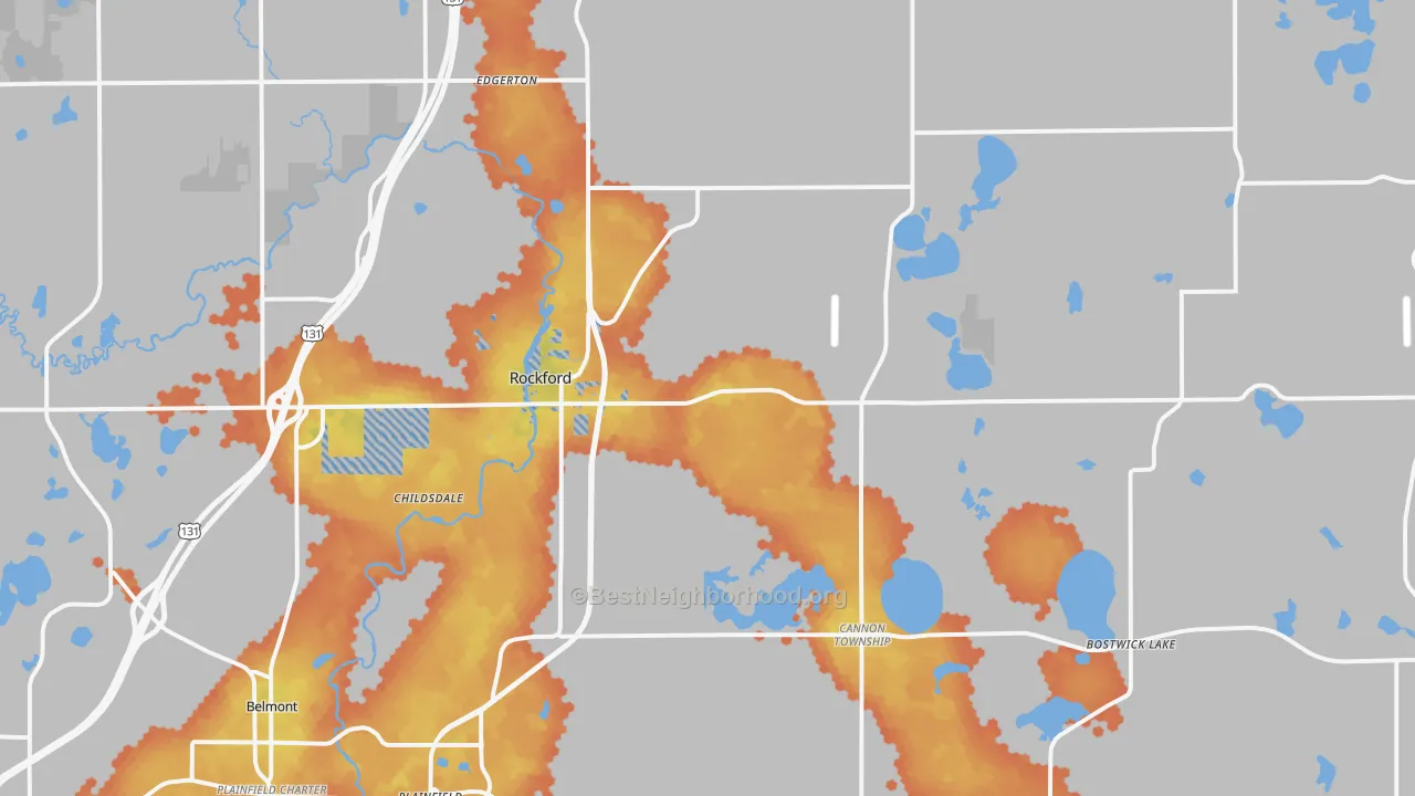 Bike Grade map of Rockford, MI