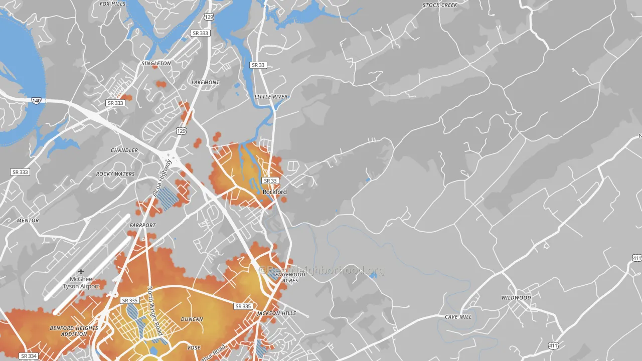 Bike Grade map of Rockford, TN