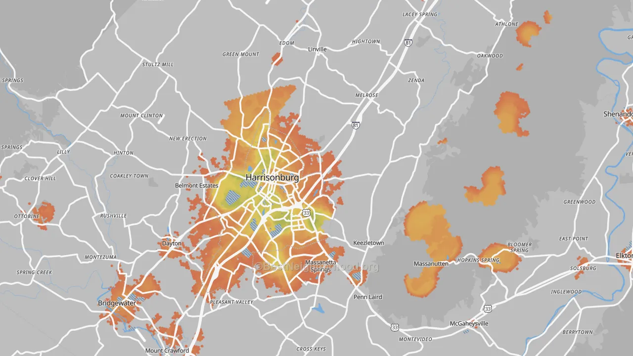 Bike Grade map of Rockingham County, VA