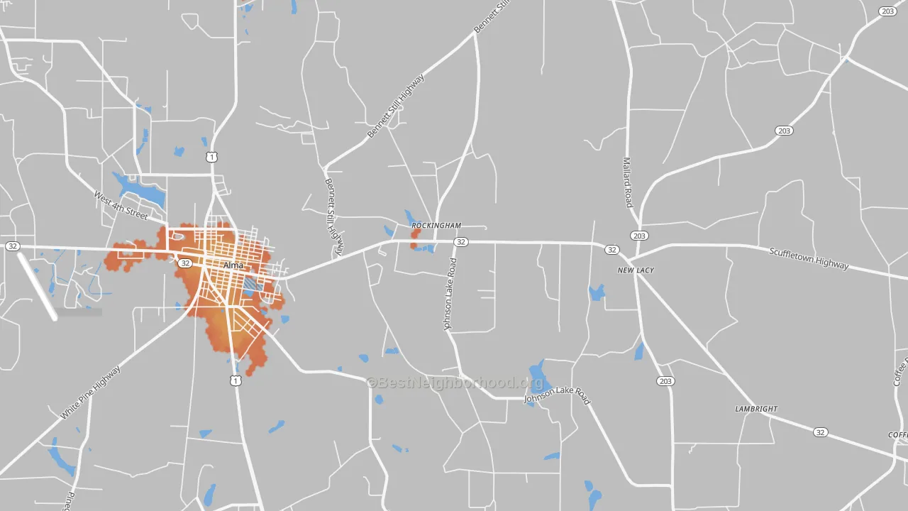 Bike Grade map of Rockingham, GA